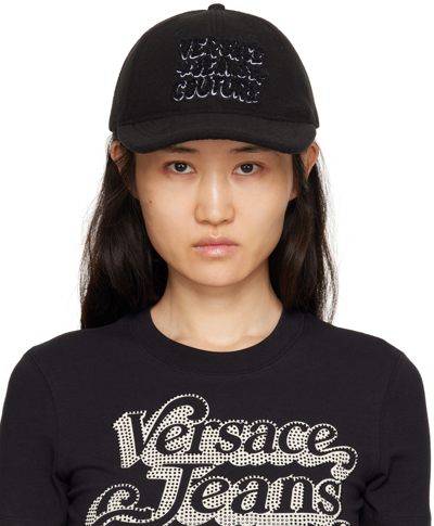Shop Versace Jeans Couture Black Logo Cap In El01 Black + White