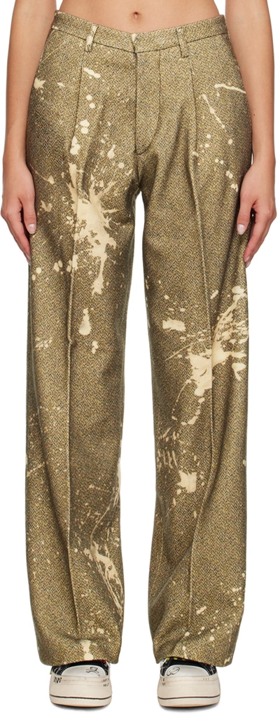 Shop R13 Khaki Wide-leg Trousers In Splattered Khaki Twe