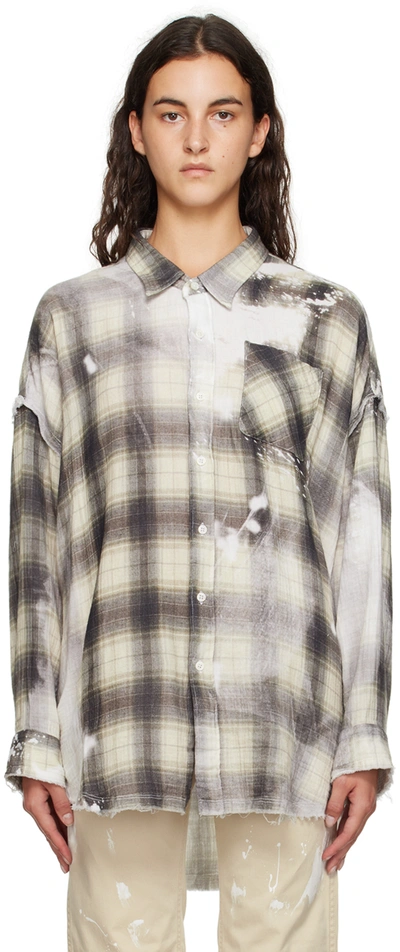 Shop R13 Gray & White Shredded Seam Shirt In Bleached Ecru/brow