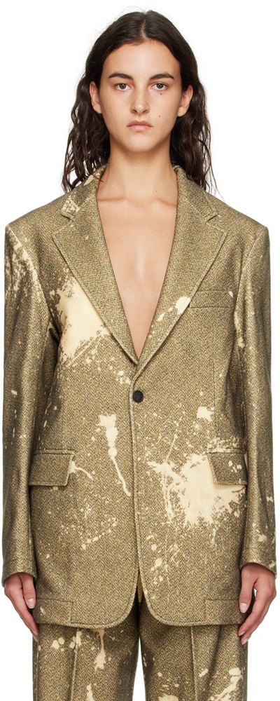 Shop R13 Khaki Ragged Blazer In Splattered Khaki Twe