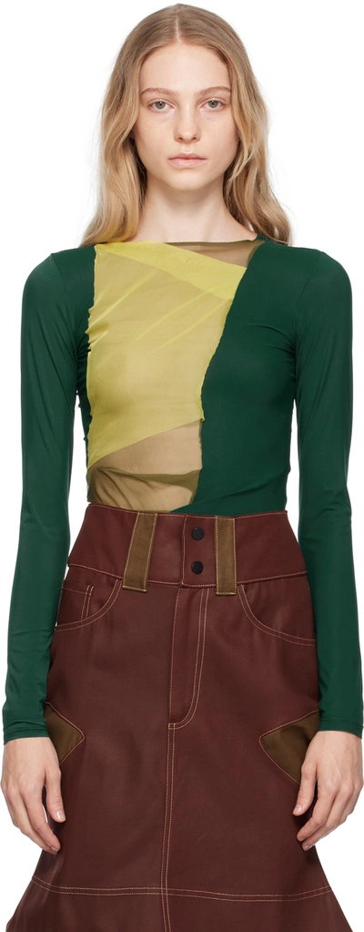 Shop Paula Canovas Del Vas Yellow & Green Paneled Long Sleeve T-shirt In Yellow & Forest