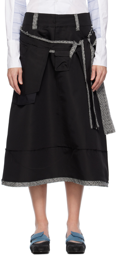 Shop Paula Canovas Del Vas Black Floating Pocket Midi Skirt In Black & White