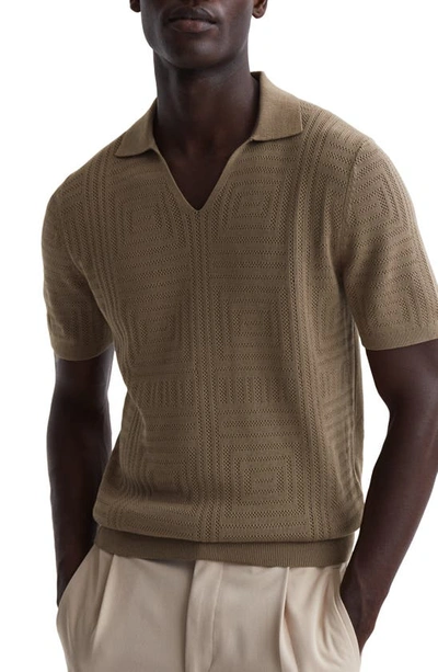 Shop Reiss Thames Geometric Textured Polo Sweater In Bronze