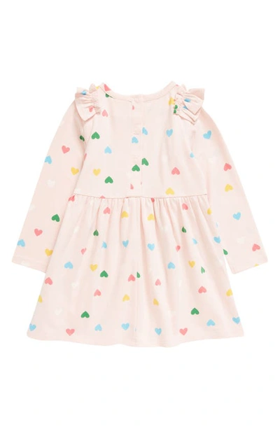 Tucker + Tate Heart Print Shoulder Ruffle Long Sleeve Cotton Blend Dress In Pink English Happy Hearts