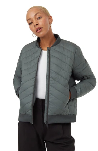 Shop Tentree Cloud Shell Quilted Bomber Jacket In Urban Green