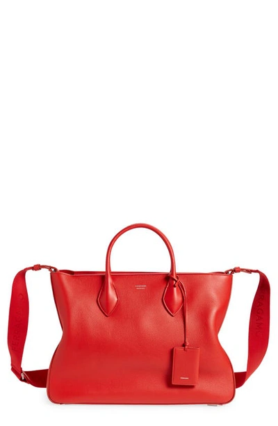 Shop Ferragamo Large Leather Tote Bag In Flame Red