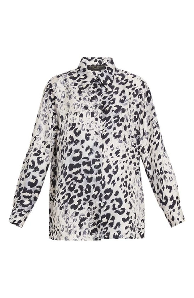 Shop Marina Rinaldi Leopard Print Silk Twill Button-up Shirt In Grey