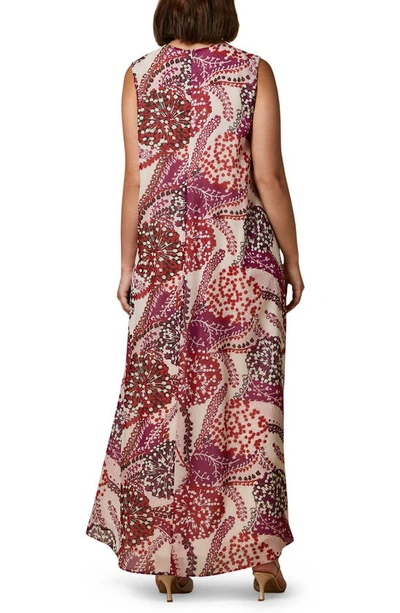 Shop Marina Rinaldi Abstract Floral Sleeveless Silk Georgette Maxi Dress In Beige