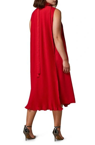 Shop Marina Rinaldi Pleated Sleeveless Ruffle Midi Dress In Red
