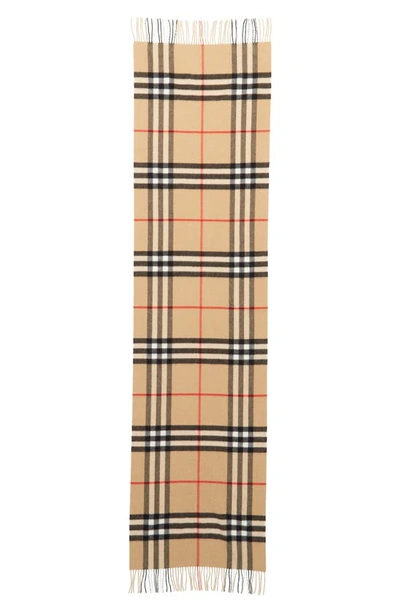 Burberry Giant Check Washed Cashmere Fringe Scarf In Archive Beige