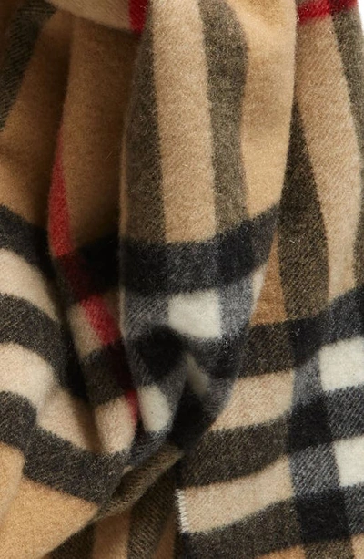 Burberry Giant Check Washed Cashmere Fringe Scarf In Archive Beige