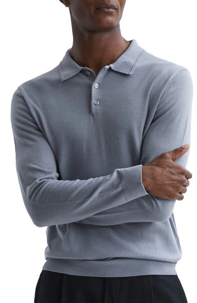 Shop Reiss Trafford Long Sleeve Wool Polo Sweater In Porcelain Blue