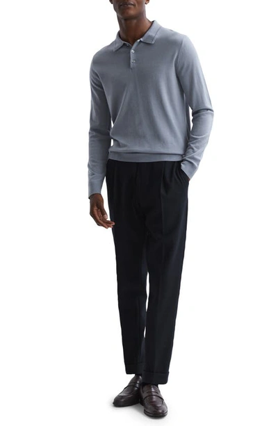 Shop Reiss Trafford Long Sleeve Wool Polo Sweater In Porcelain Blue