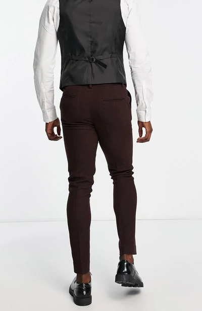 Shop Asos Design Skinny Fit Suit Trousers In Burgundy