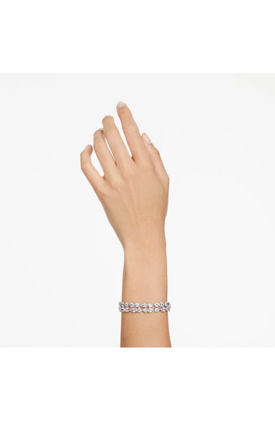 Swarovski Rhodium-plated Mixed Crystal Double-row Flex Bracelet In Silver