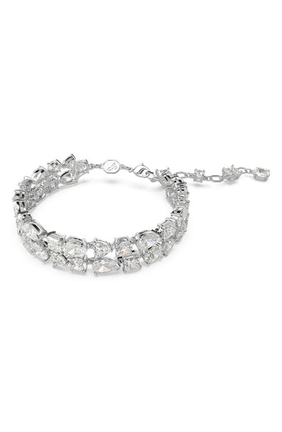 Swarovski Rhodium-plated Mixed Crystal Double-row Flex Bracelet In Silver