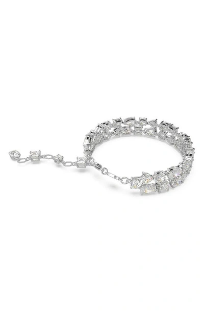 Swarovski Rhodium-plated Mixed Crystal Double-row Flex Bracelet In Silver