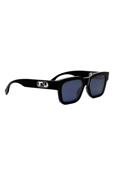 Shop Fendi The  O'lock 53mm Rectangular Sunglasses In Shiny Black / Blue