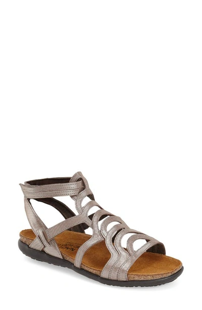 Shop Naot 'sara' Gladiator Sandal In Silver Threads Leather