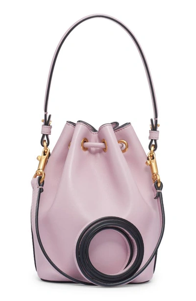 Shop Valentino Mini Vlogo Signature Leather Bucket Bag In Gf9 Rose Cannelle