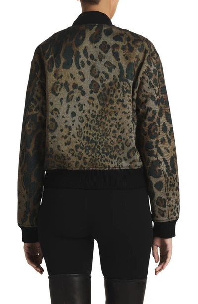 Shop St John Leopard Print Cotton Blend Twill Bomber Jacket In Black/ Vicuna Multi
