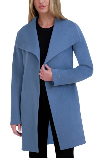 Shop Tahari Ella Double Face Wool Belted Coat In French Blue