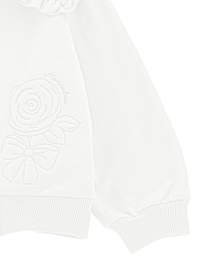 Monnalisa Sweatshirt With Collar And Embroidery In Cream