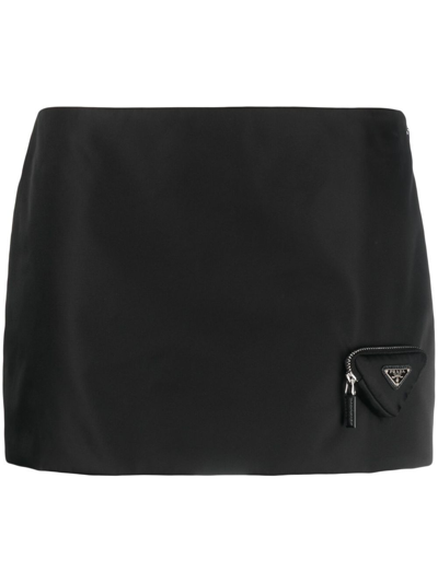 Shop Prada Black Triangle-pouch Re-nylon Mini Skirt