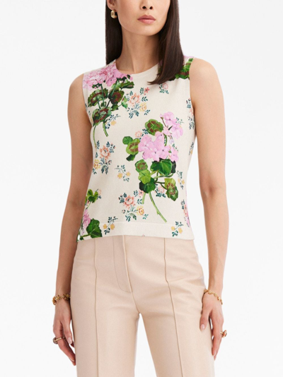 Oscar De La Renta Geranium Wall Paper Printed Tank In Neutrals