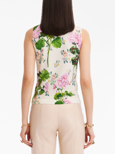Oscar De La Renta Geranium Wall Paper Printed Tank In Neutrals