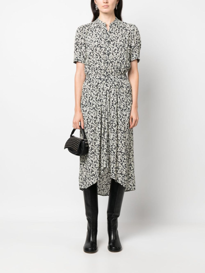 Zadig & Voltaire Rima Crepe Floral-print Shirtdress In Blue