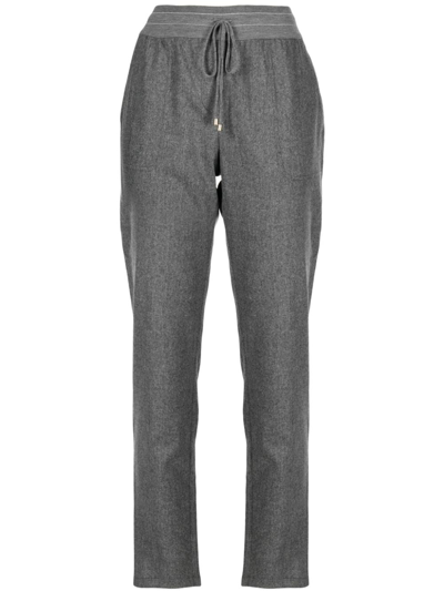 Shop Lorena Antoniazzi Drawstring-waistband Tapered Trousers In Grey
