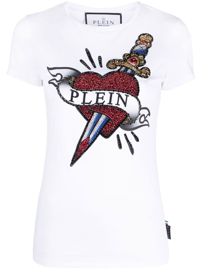 Shop Philipp Plein Embellished-logo Detail T-shirt In White