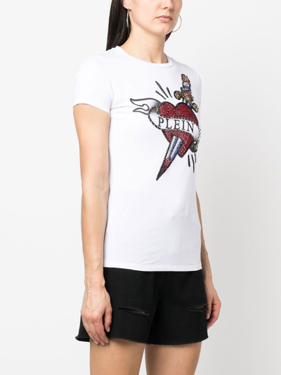 Shop Philipp Plein Embellished-logo Detail T-shirt In White