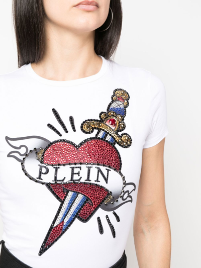 Shop Philipp Plein Embellished-logo Detail T-shirt In White