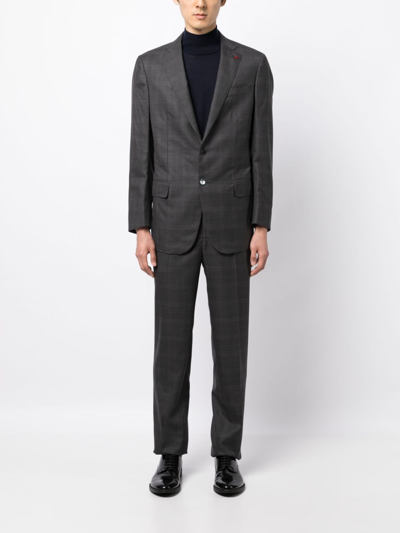 Shop Isaia Tartan-pattern Wool Suit In Grey