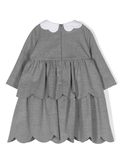 Shop Il Gufo Scallop-trim Long-sleeved Dress In Grey