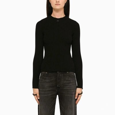 Shop Courrèges Ribbed Crew-neck Sweater In Black