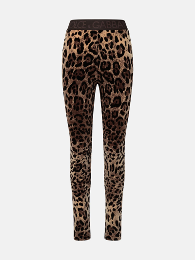 Shop Dolce & Gabbana Two-tone Charmeuse Leggings In Brown