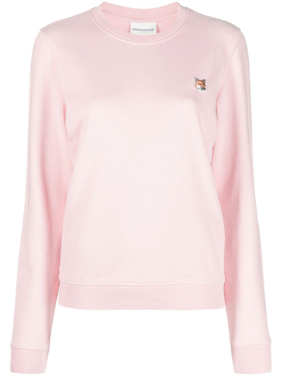 Shop Maison Kitsuné Fox Head Cotton Sweatshirt In Pink & Purple