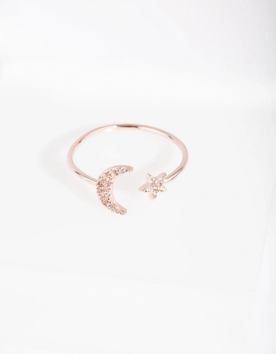Lovisa Rose Gold Cubic Zirconia Moon & Star Ring In Multi