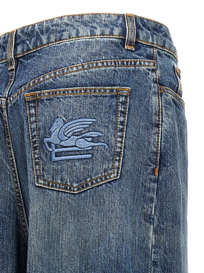 Shop Etro Logo Embroidery Jeans Blue