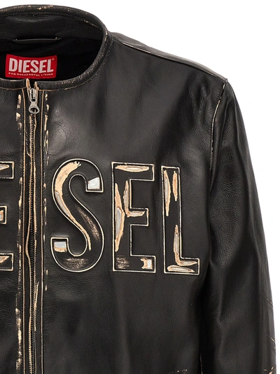 Shop Diesel Logo Leather Jacket Casual Jackets, Parka Black