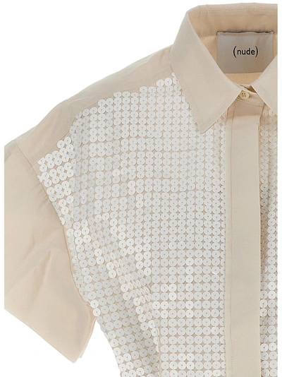 Shop Nude Sequin Cropped Shirt Shirt, Blouse White