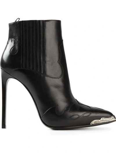Saint Laurent Black & Silver Embossed Western Paris Boots In Nero-black