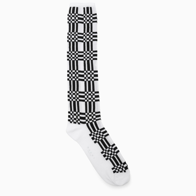 Shop Marni | White/black Check Pattern Short Socks