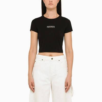 Shop Rotate Birger Christensen | Black Cropped T-shirt With Logo