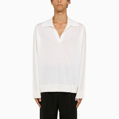 Shop Bottega Veneta | Wool Chalk Polo Shirt In White