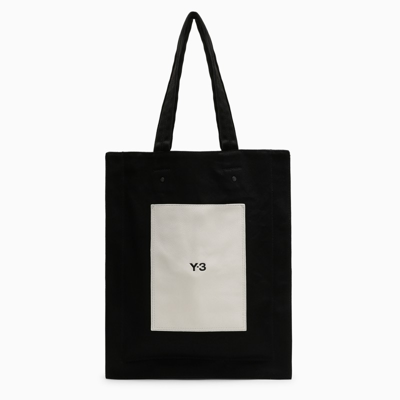 Shop Y-3 Black Leather And Canvas Tote Bag With Logo