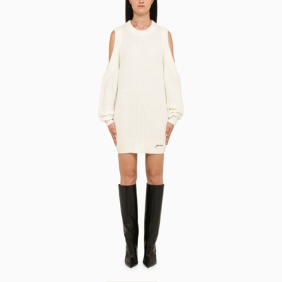 Shop Ganni | Ivory Knit Short Dress In Beige